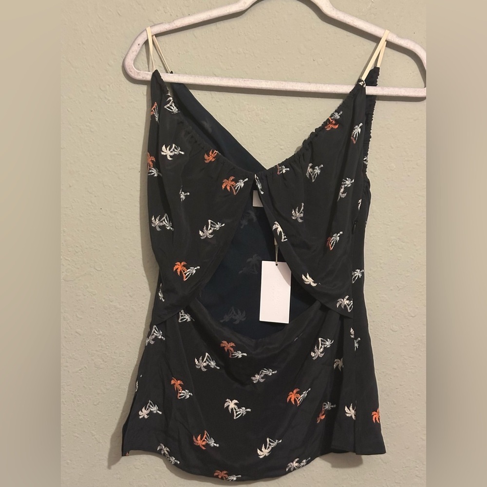 Equipment Femme Silk Alexandrine Top with Colorful palms Accents